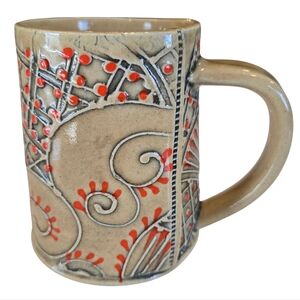 Charan Sachar Artisan Made Textured Paisley Stitch Coffee Mug Cup RARE